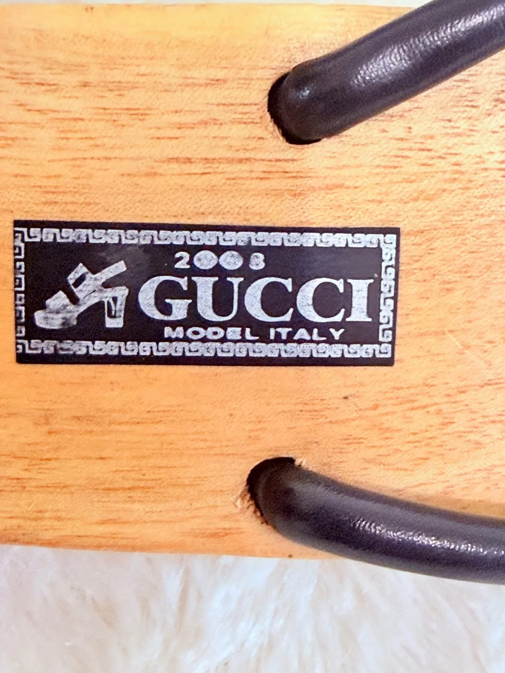 Gucci Brown Leather-Trim Wooden Sandals RARE Size 7